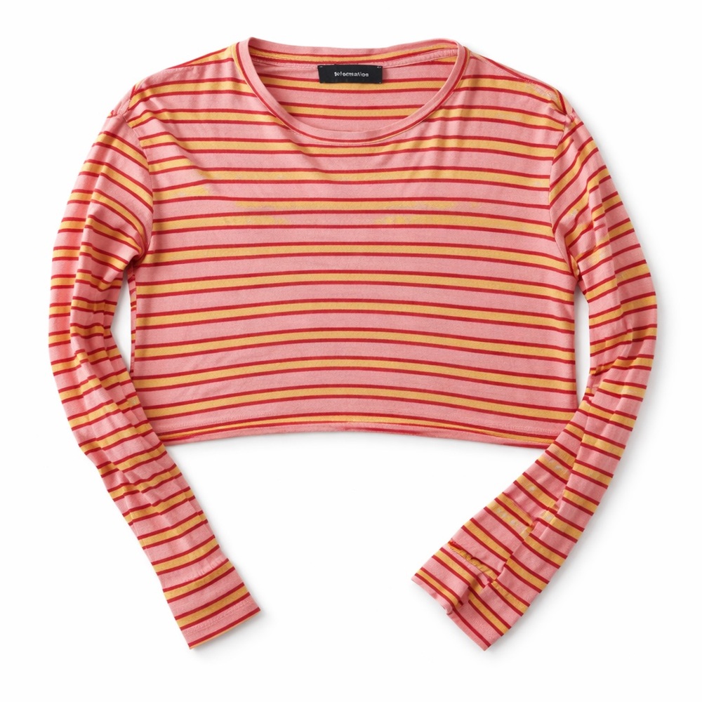 Reformation Pink & Red Striped Crop Long Sleeve Top Medium